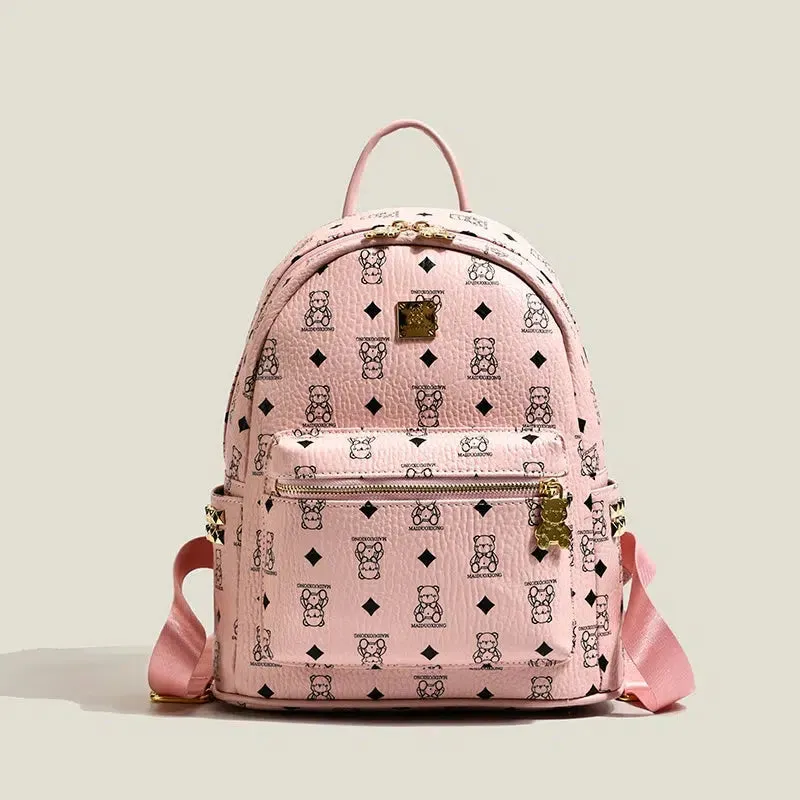 Bear Print Studs Mini Backpack