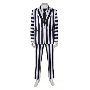 Beetlejuice Betelgeuse Black White Stripe Suit Movie Character Cosplay Costume Outfits Halloween Carnival Suit