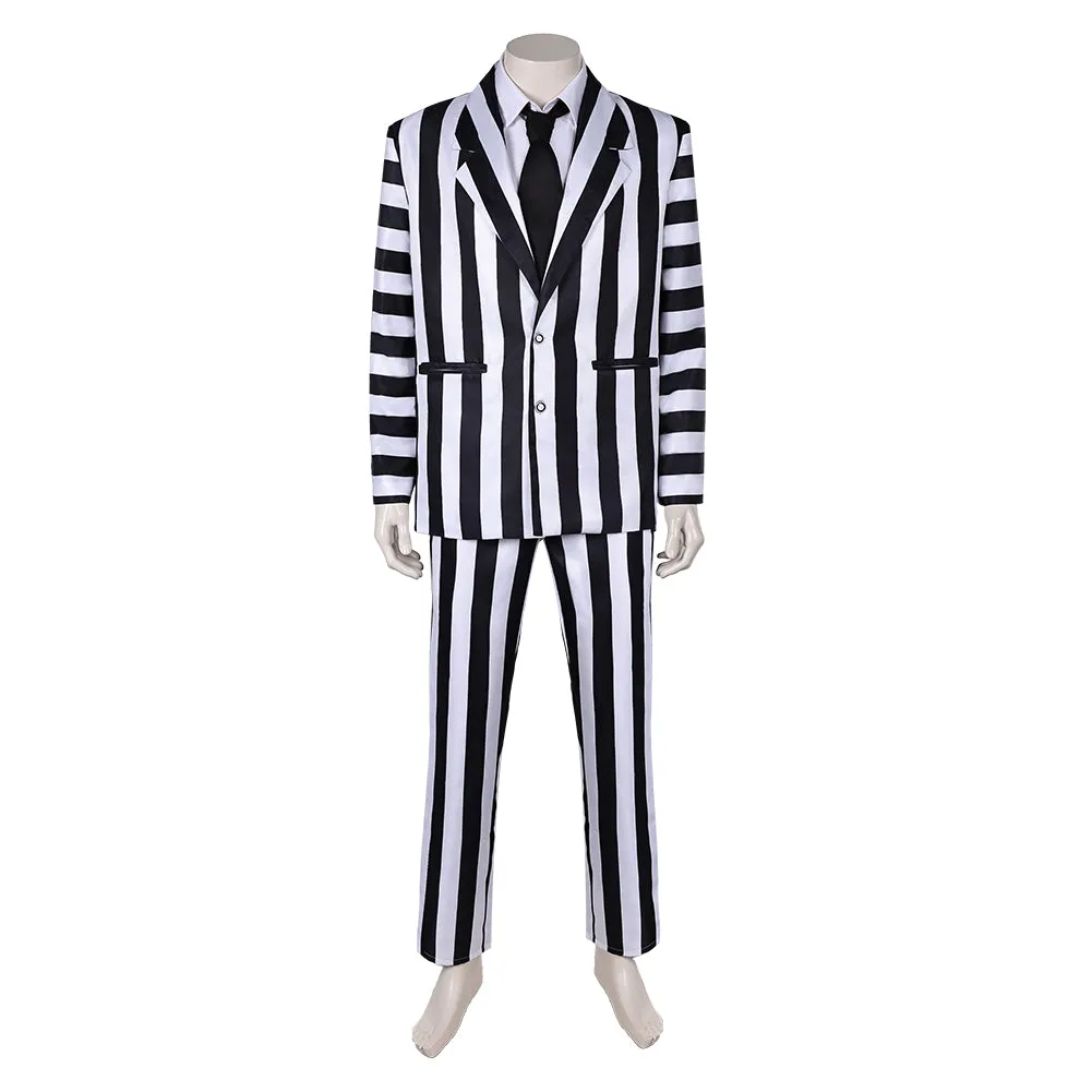 Beetlejuice Betelgeuse Black White Stripe Suit Movie Character Cosplay Costume Outfits Halloween Carnival Suit