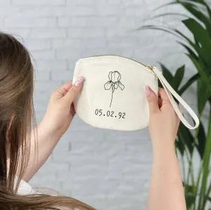 Birth Flower Personalised Make Up Bag With Birthdate