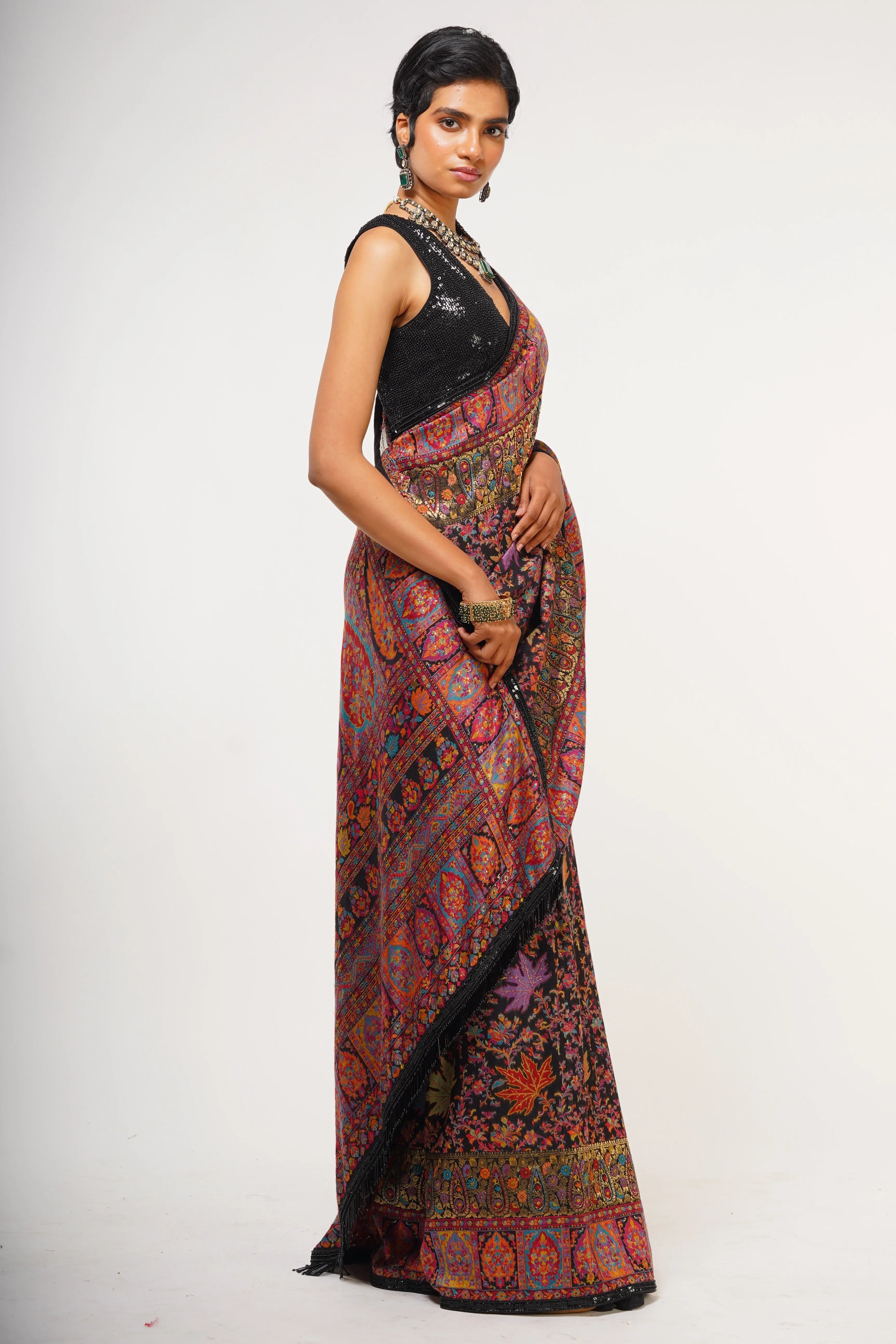 Black Kashmiri Embroidered Luxury Sari