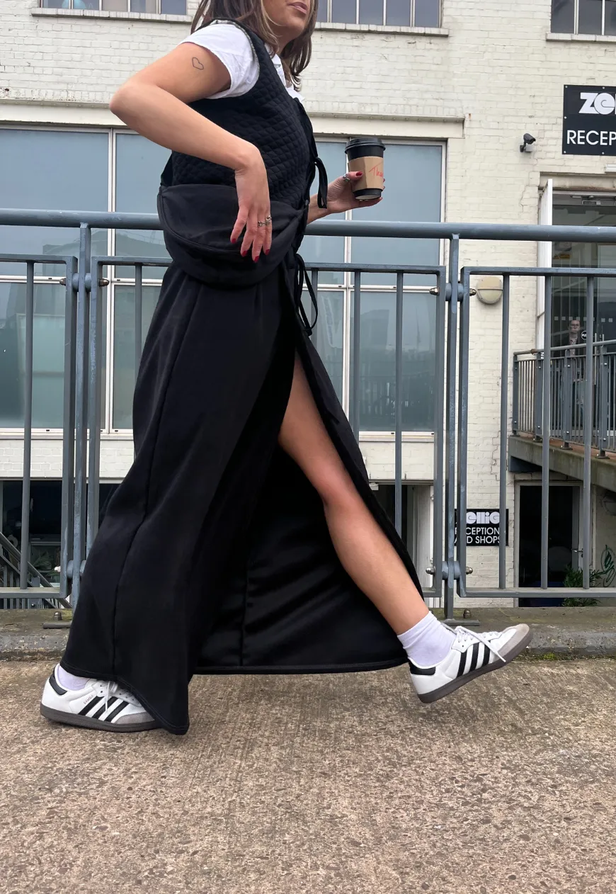 BLACK MOLESKIN MAXI WRAP SKIRT