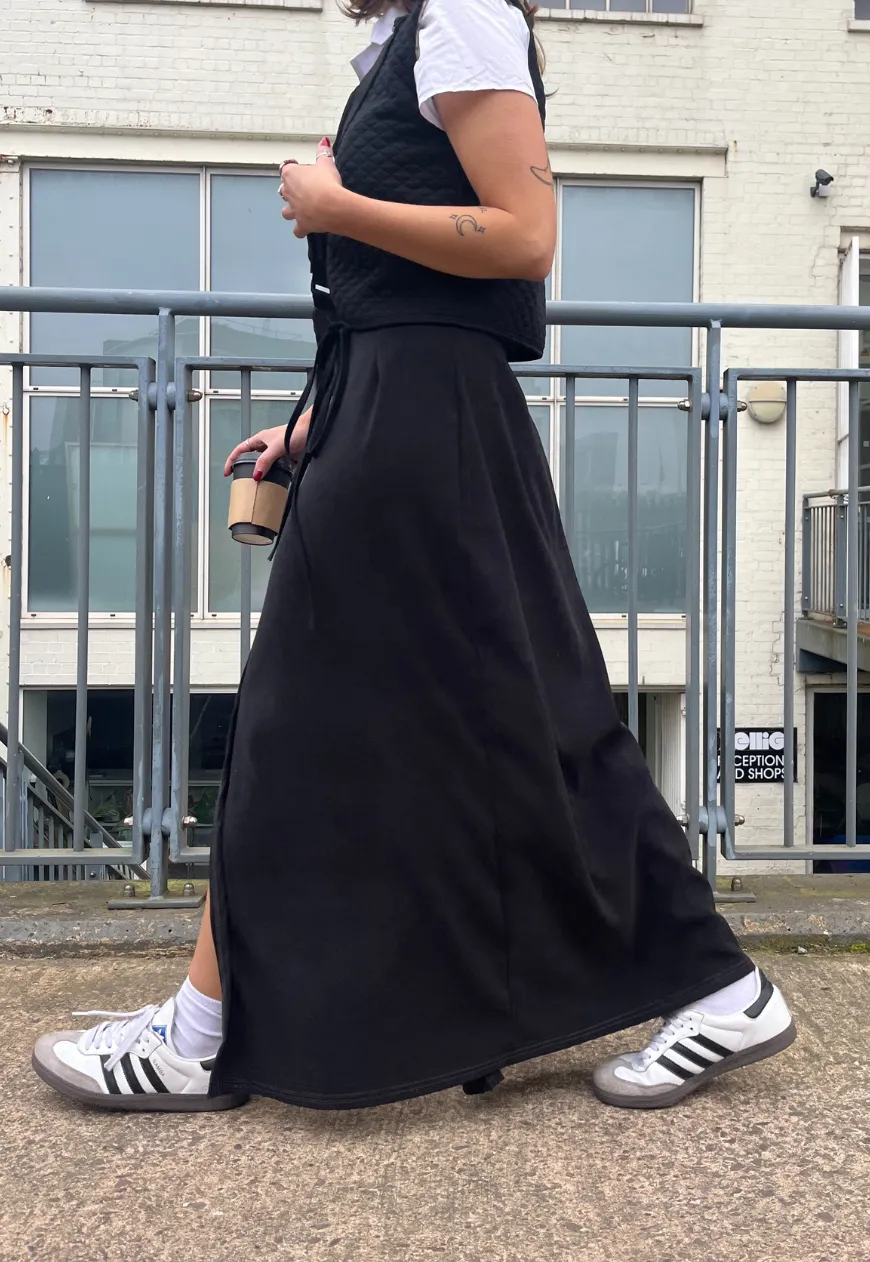 BLACK MOLESKIN MAXI WRAP SKIRT