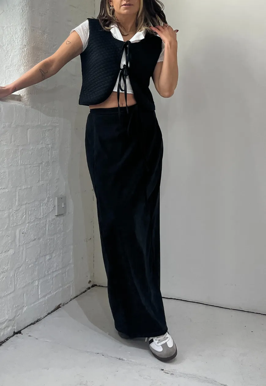 BLACK MOLESKIN MAXI WRAP SKIRT