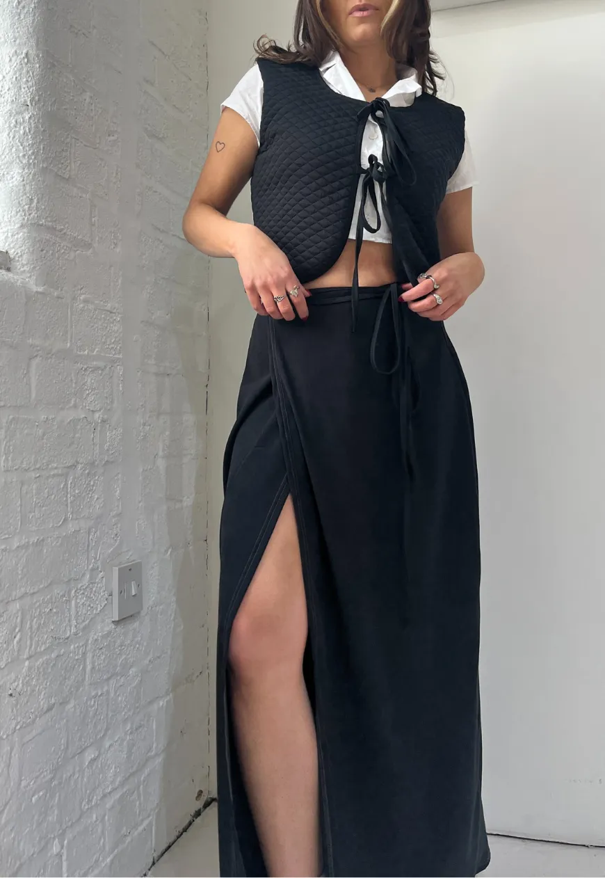BLACK MOLESKIN MAXI WRAP SKIRT