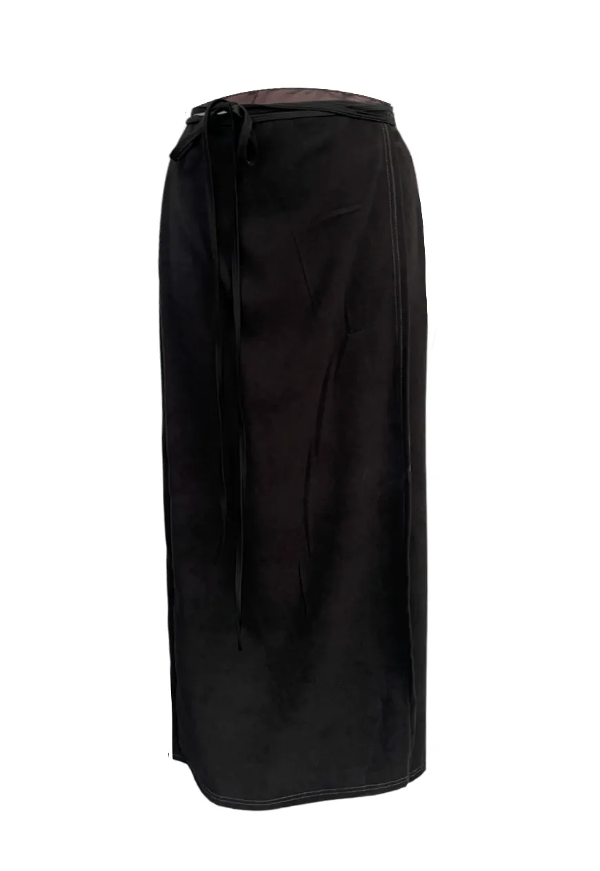 BLACK MOLESKIN MAXI WRAP SKIRT