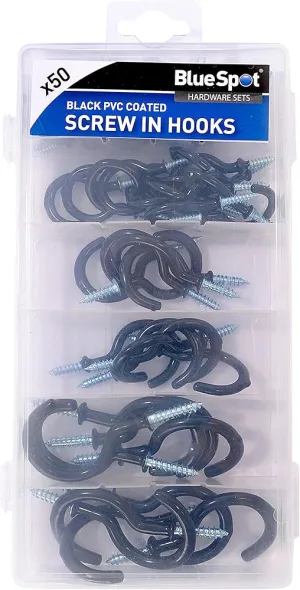 Blue Spot 40594 PVC Hook Assortment   Storage Case - Black (50PC)