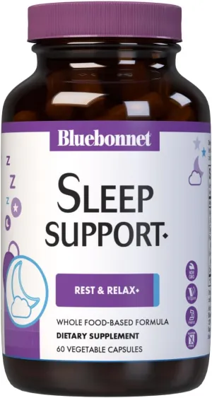 Bluebonnet Nutrition Sleep Support, Rest & Relaxation Whole Food-Based Formula*, Non-GMO, Vegan, Gluten-Free, Kosher Certified, Soy-Free, Dairy-Free, 60 Vegetable Capsules, 60 Servings