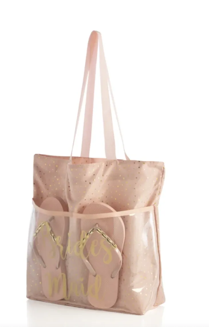 Blush Bridesmaid Tote and Flip-Flop Set