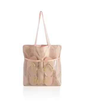 Blush Bridesmaid Tote and Flip-Flop Set