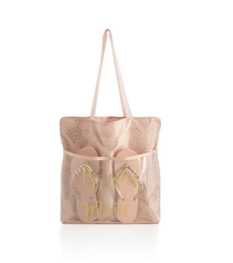 Blush Bridesmaid Tote and Flip-Flop Set