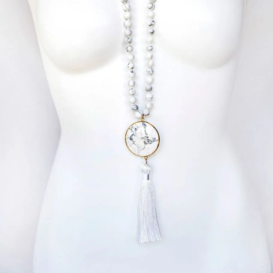 Boho & Mala Natural Tribal Round Howlite Stone Tassel Necklace TN10031