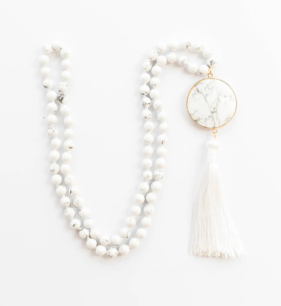 Boho & Mala Natural Tribal Round Howlite Stone Tassel Necklace TN10031