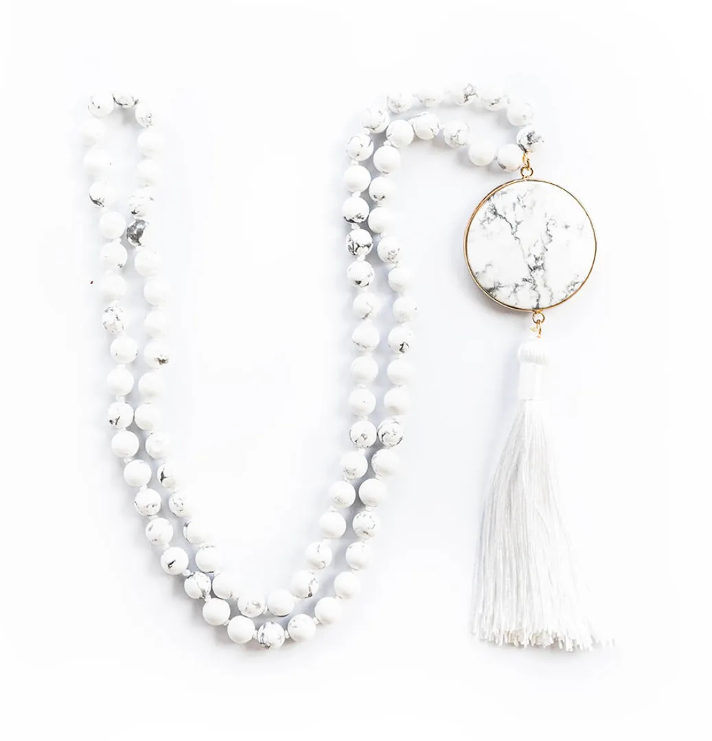 Boho & Mala Natural Tribal Round Howlite Stone Tassel Necklace TN10031