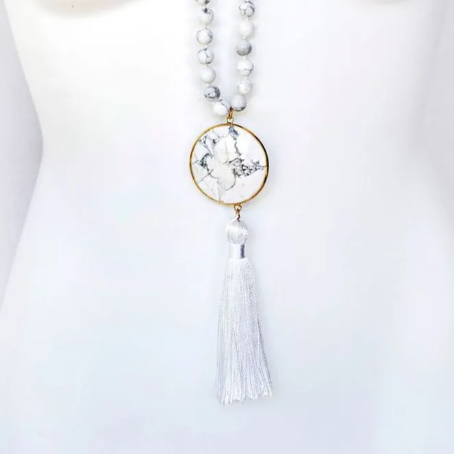 Boho & Mala Natural Tribal Round Howlite Stone Tassel Necklace TN10031