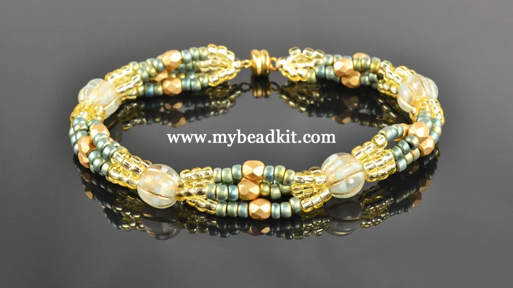 Boho Chic 4-Strand Melon & Seed Bead Bracelet Kit (Golden Khaki)