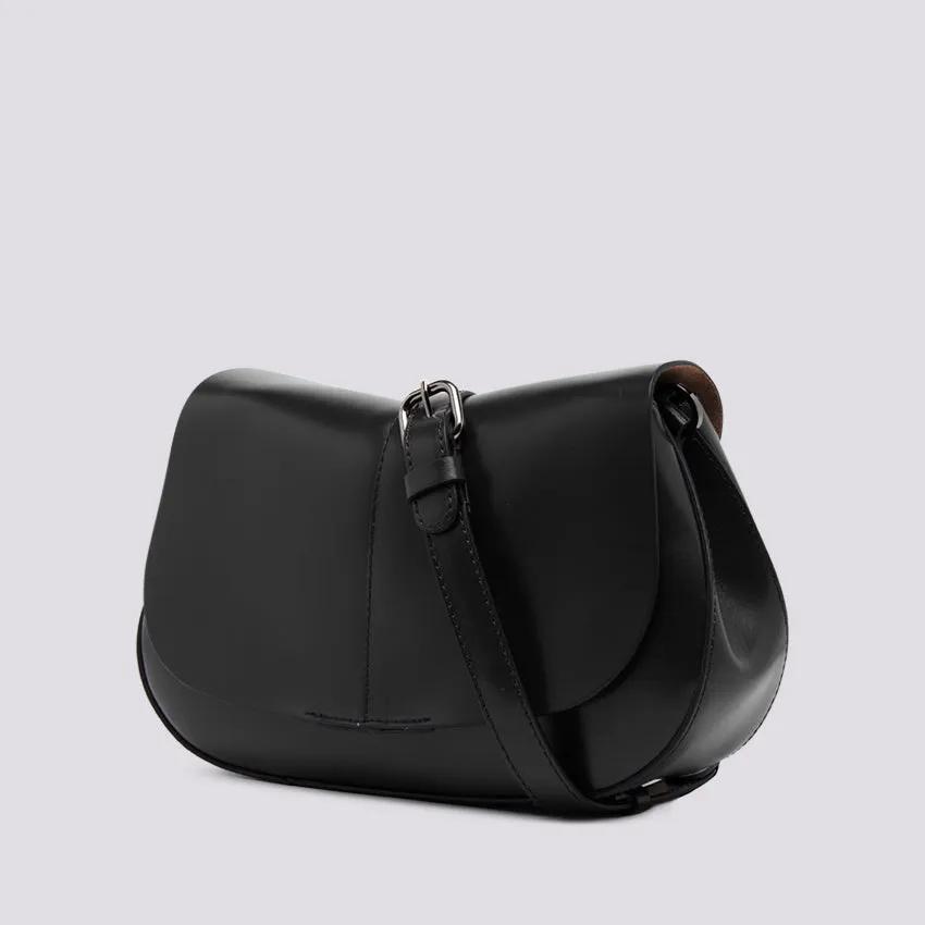 Borsa a spalla Helena Round in pelle nera