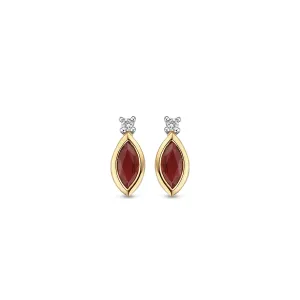 Boucles d'oreilles contre l'oreille - Or Jaune et Blanc, Diamants et Rubis (060751/RA)