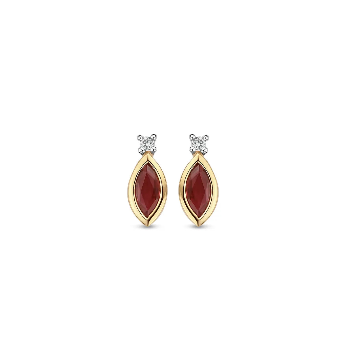 Boucles d'oreilles contre l'oreille - Or Jaune et Blanc, Diamants et Rubis (060751/RA)