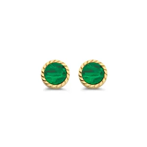 Boucles d'oreilles contre l'oreille - Or Jaune et Malachite (067095D)