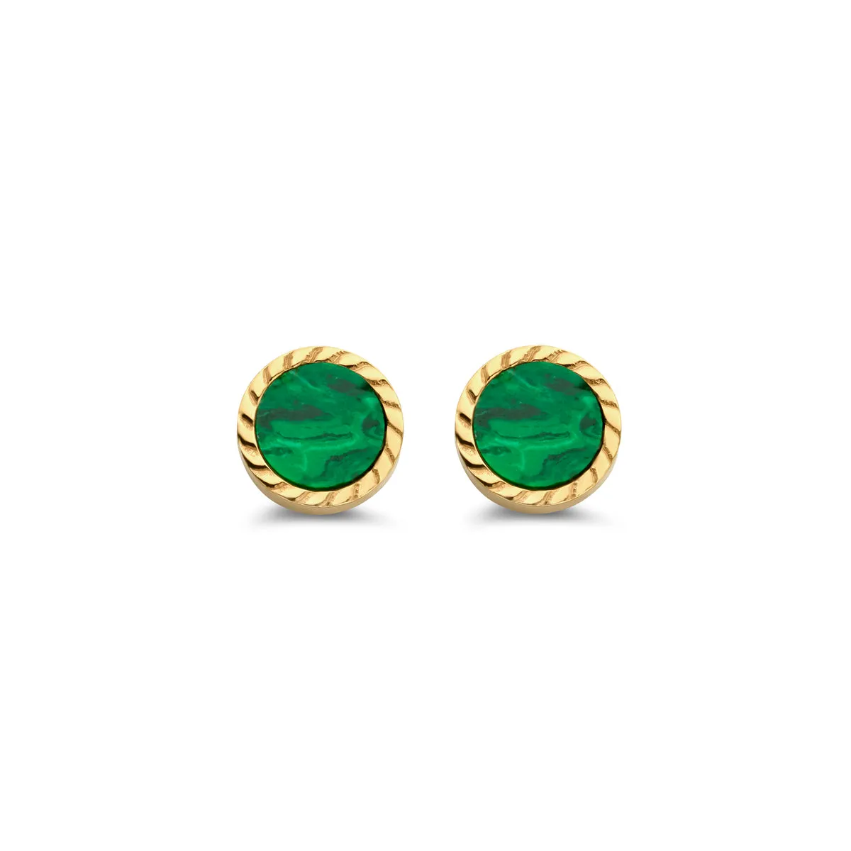 Boucles d'oreilles contre l'oreille - Or Jaune et Malachite (067095D)
