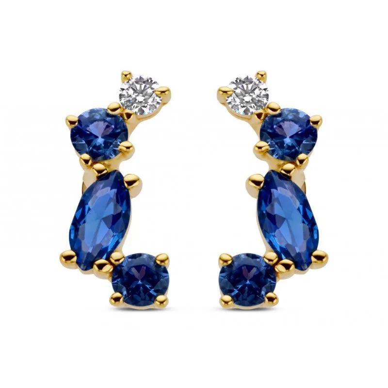 Boucles d'oreilles contre l'oreille - Or Jaune, Zircon et Saphir synthétique (GO3496GMUZ)