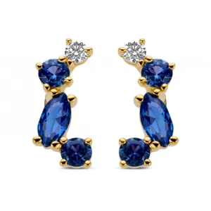 Boucles d'oreilles contre l'oreille - Or Jaune, Zircon et Saphir synthétique (GO3496GMUZ)