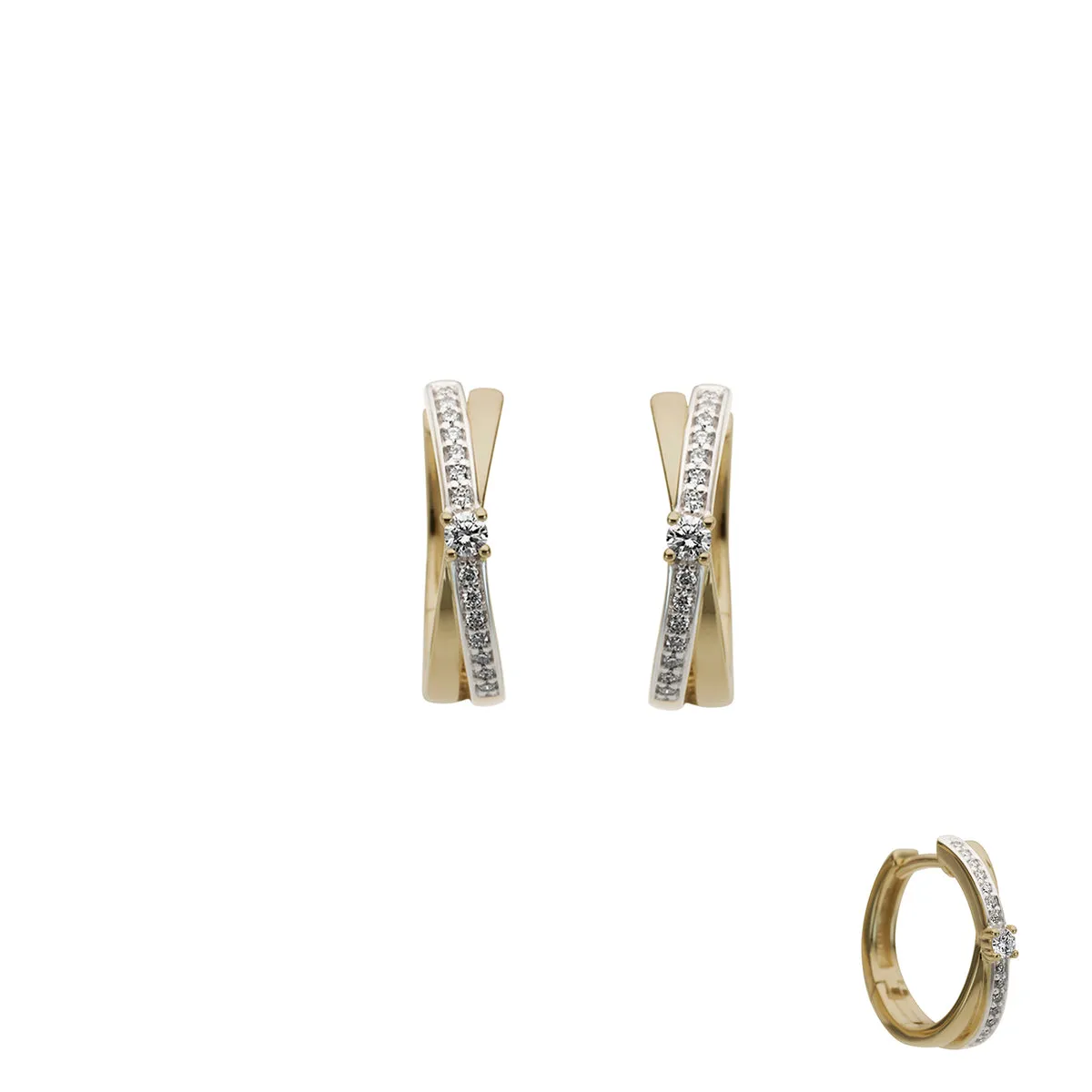 Boucles d'oreilles créoles - Or Jaune 18k 15mm et diamants (065067A)