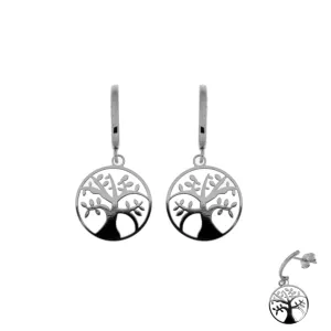 Boucles d'oreilles pendantes Arbre de Vie - Or Blanc (061248)