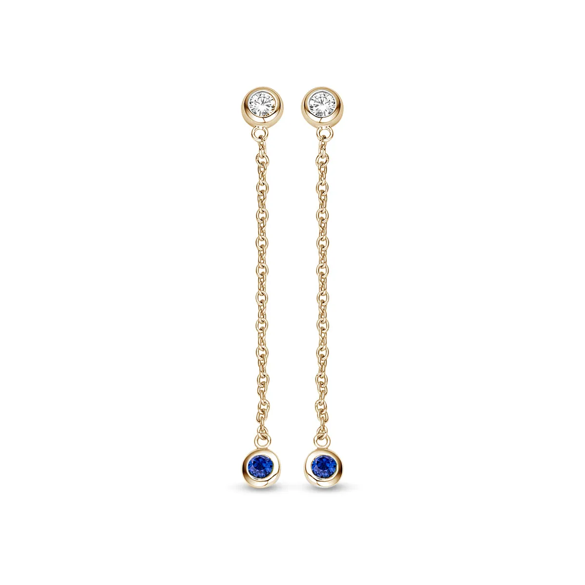 Boucles d'oreilles pendantes - Or Jaune, Diamants et Saphir (061596/SA)