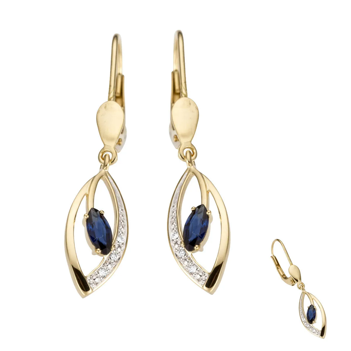 Boucles d'oreilles système - Or Jaune et Blanc, Diamants et Saphir (060745/SA)