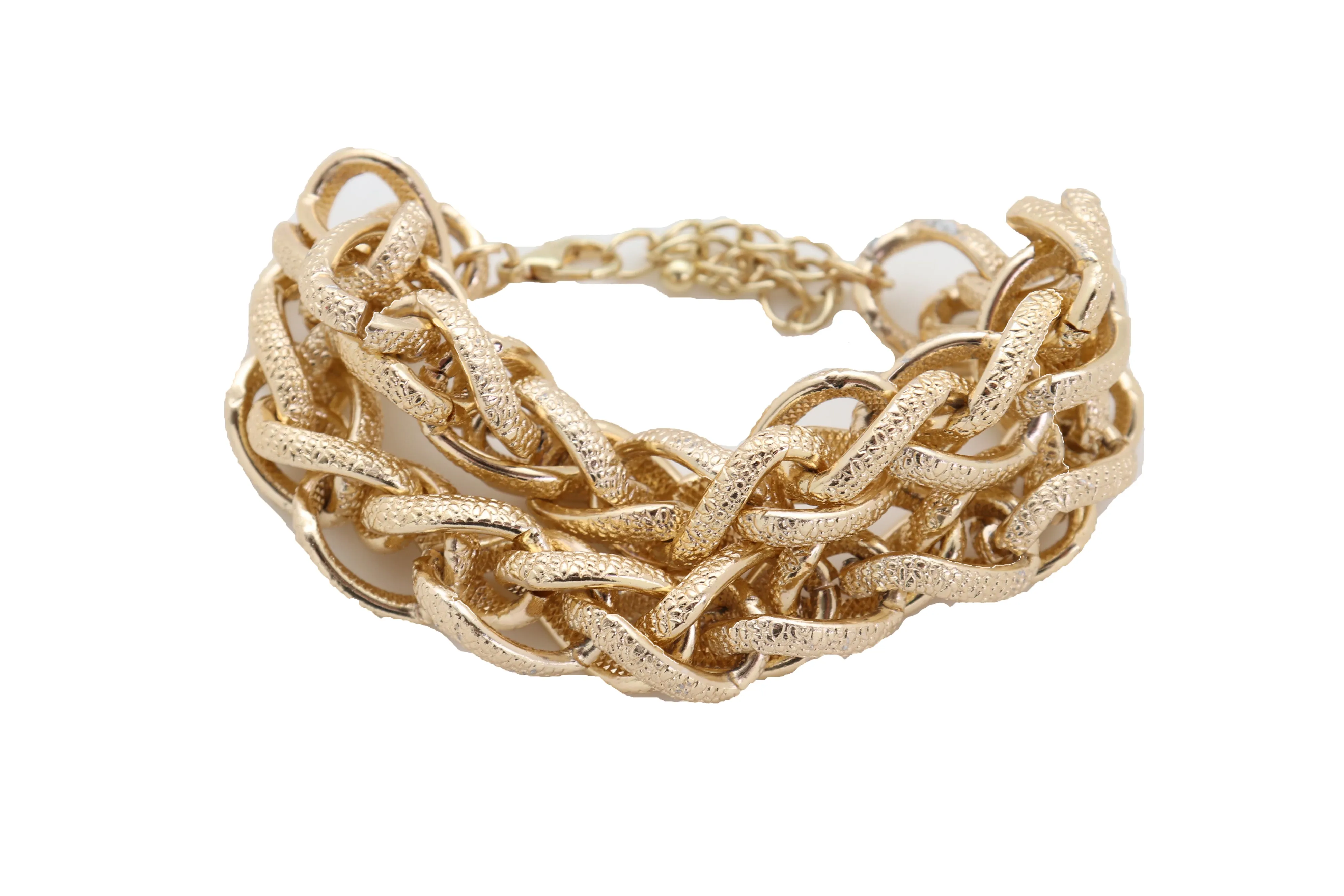 Bracelet Gold Textured Chain Links Double Strands Bulky