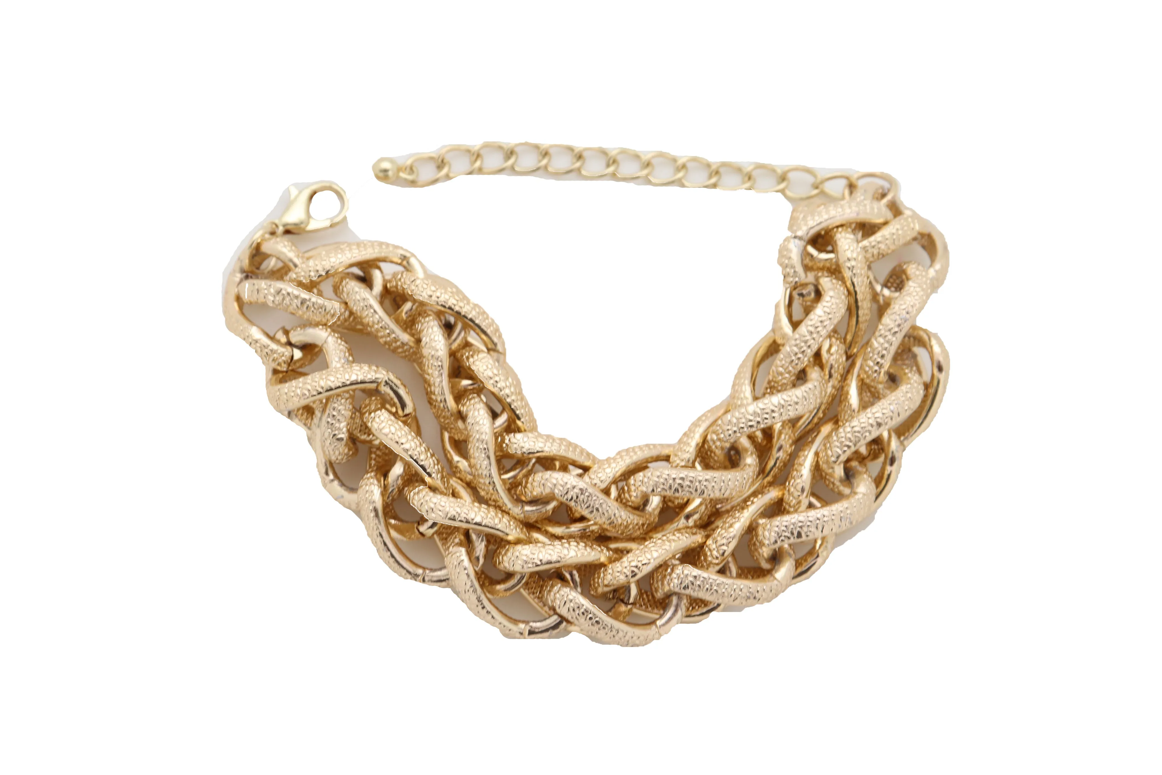 Bracelet Gold Textured Chain Links Double Strands Bulky