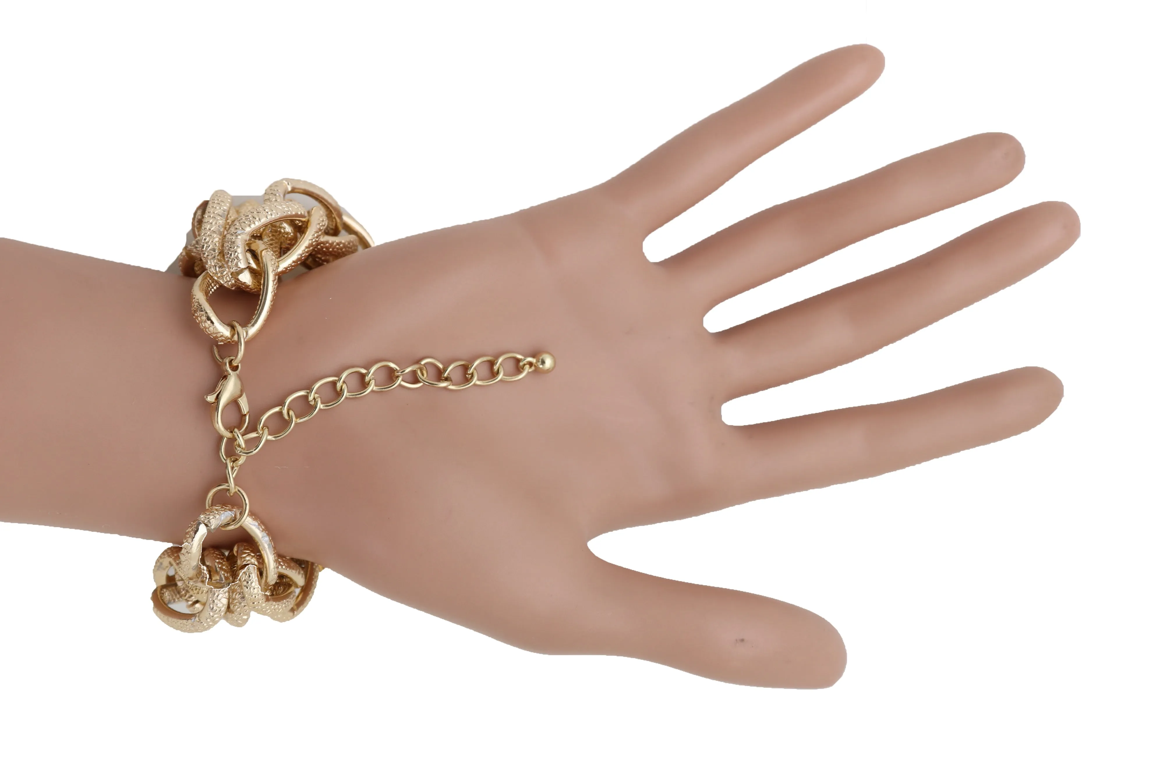 Bracelet Gold Textured Chain Links Double Strands Bulky