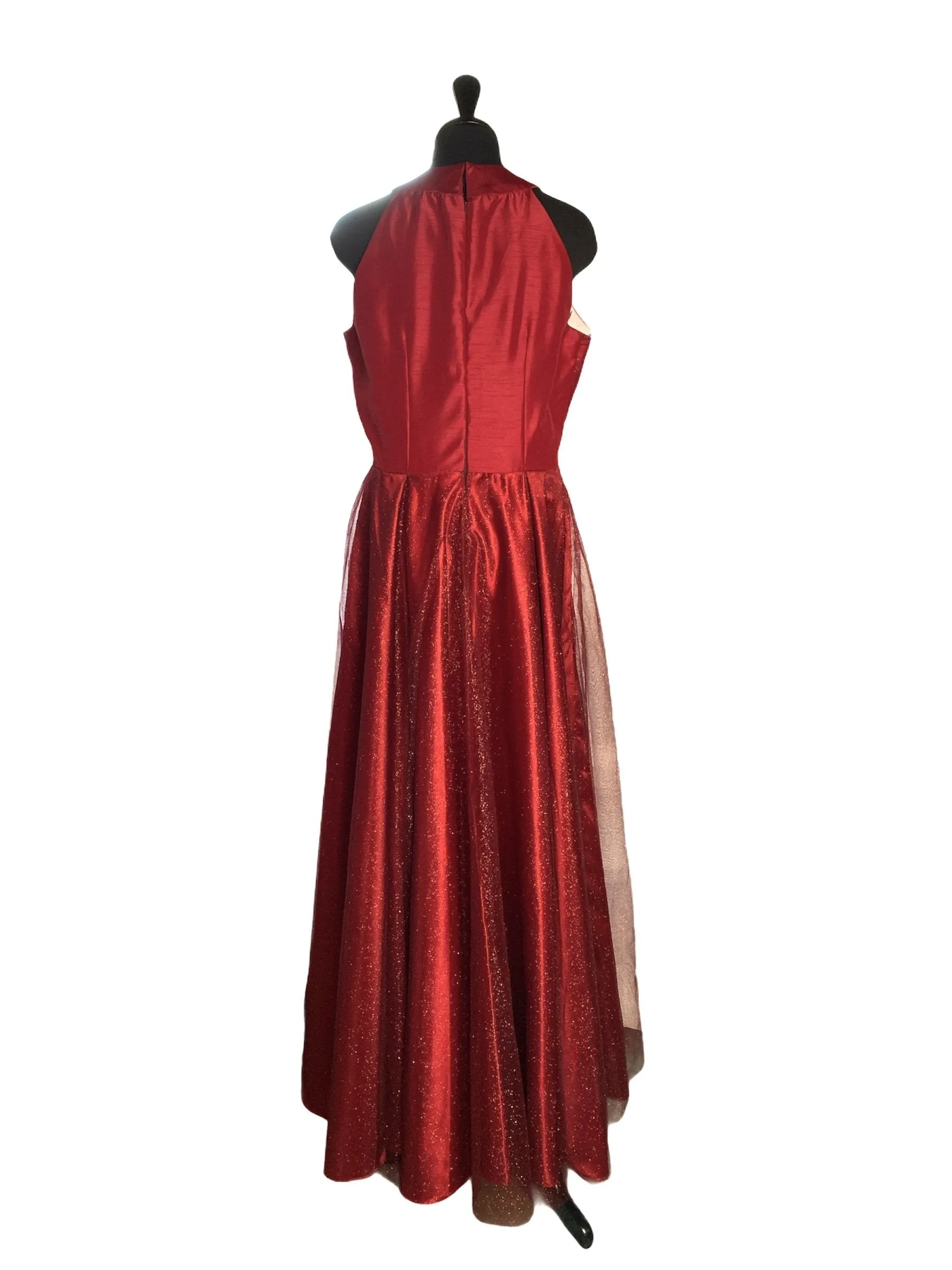 Bright Red Tulle with Embroidered Flowers