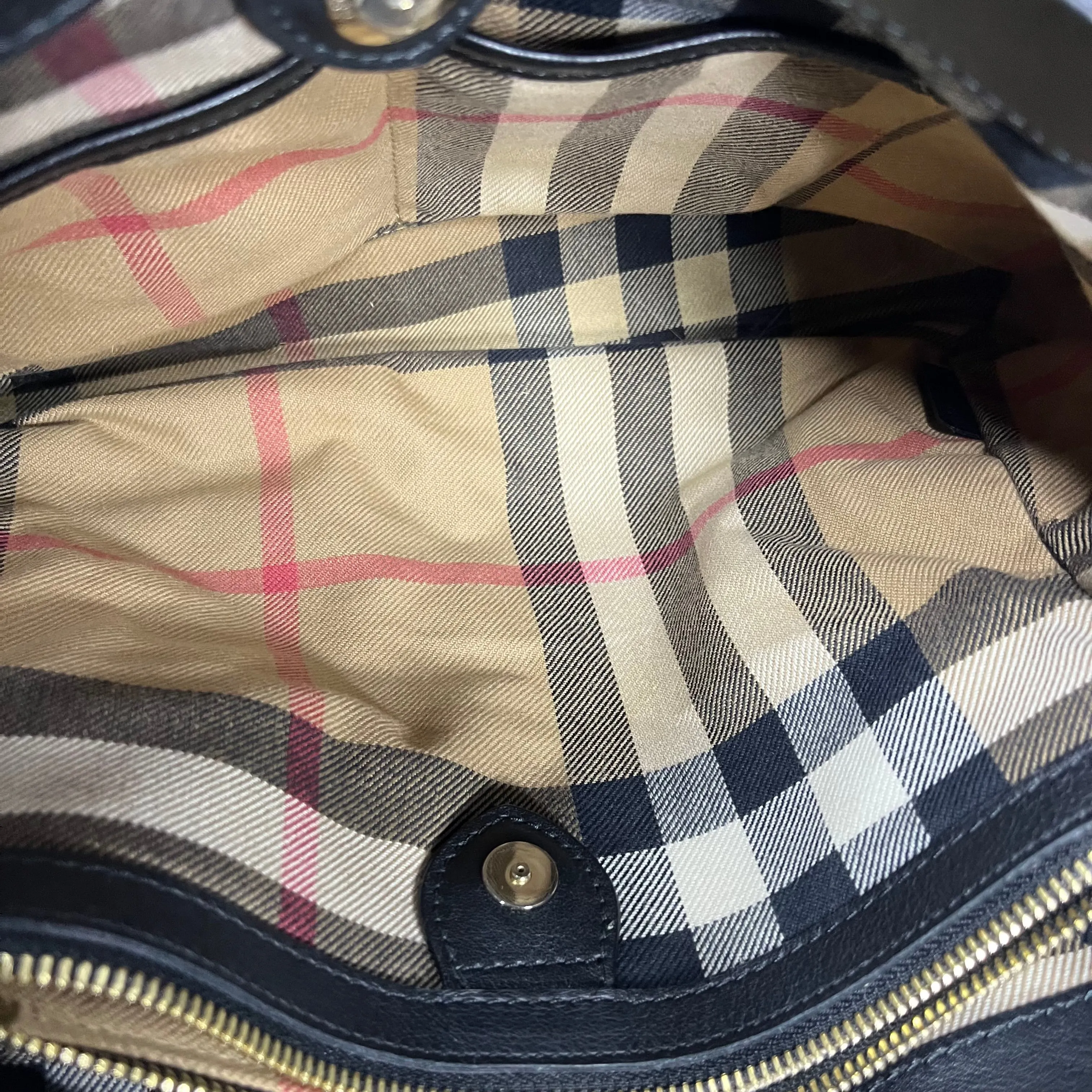 BURBERRY Banner Medium Black Leather House Check Tote Bag TS3902