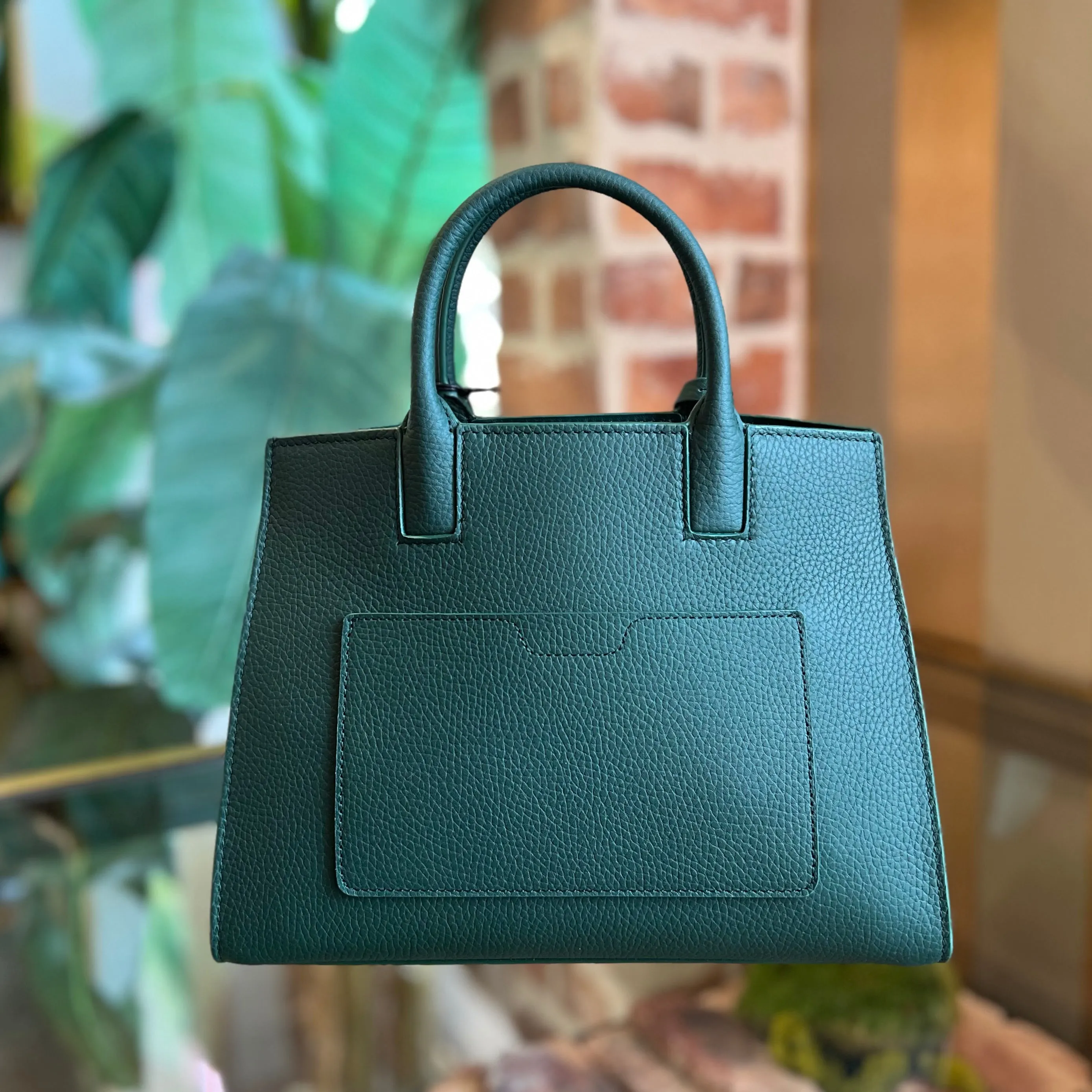BURBERRY Frances Mini Vine Green Grainy Calfskin Tote Bag