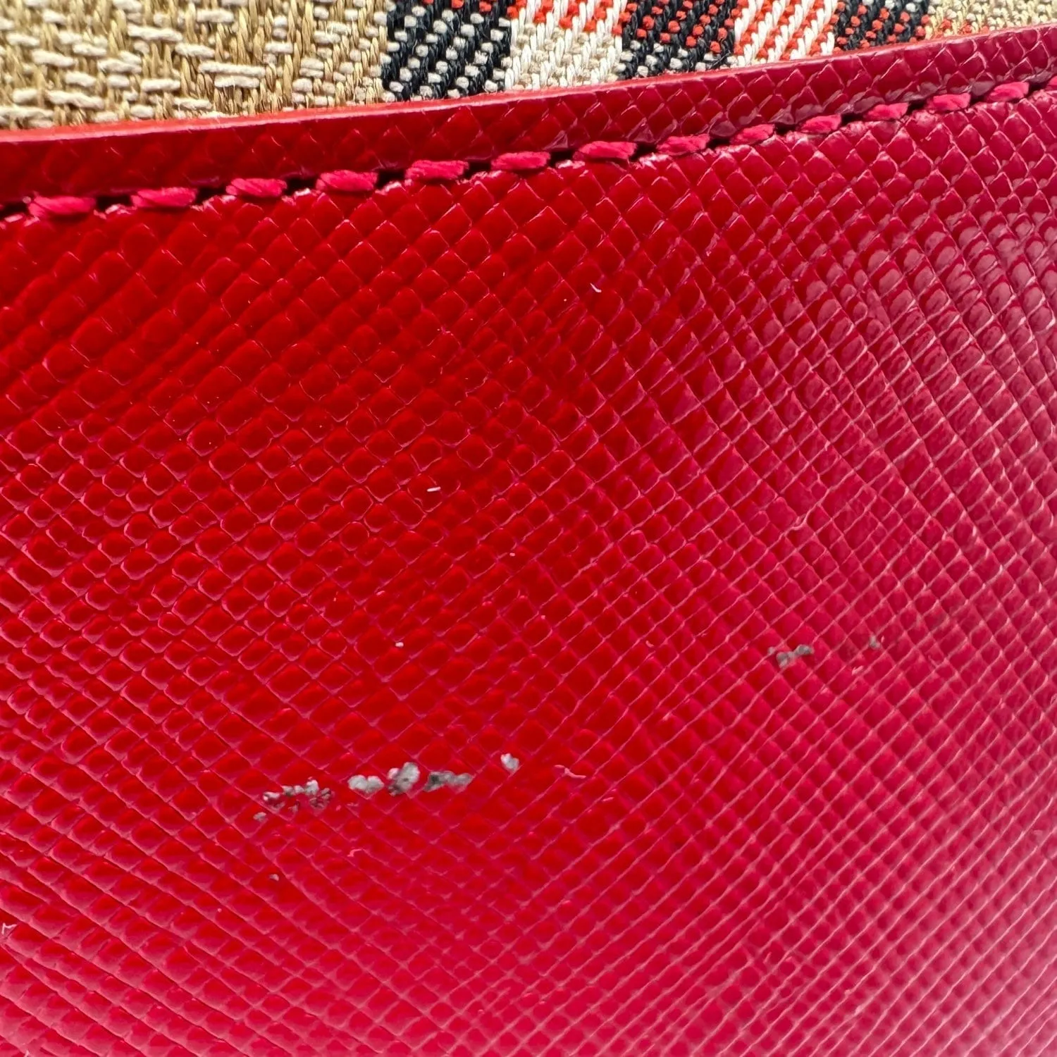 BURBERRY Vintage Haymarket Check Tote Bag - Camel & Red