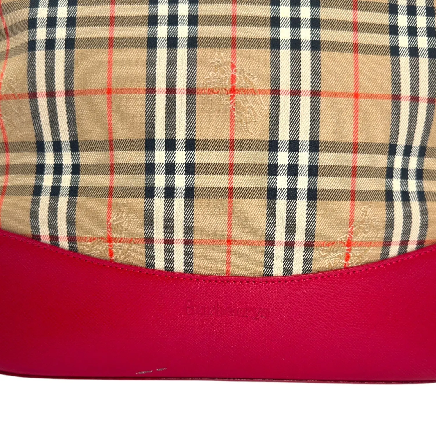 BURBERRY Vintage Haymarket Check Tote Bag - Camel & Red