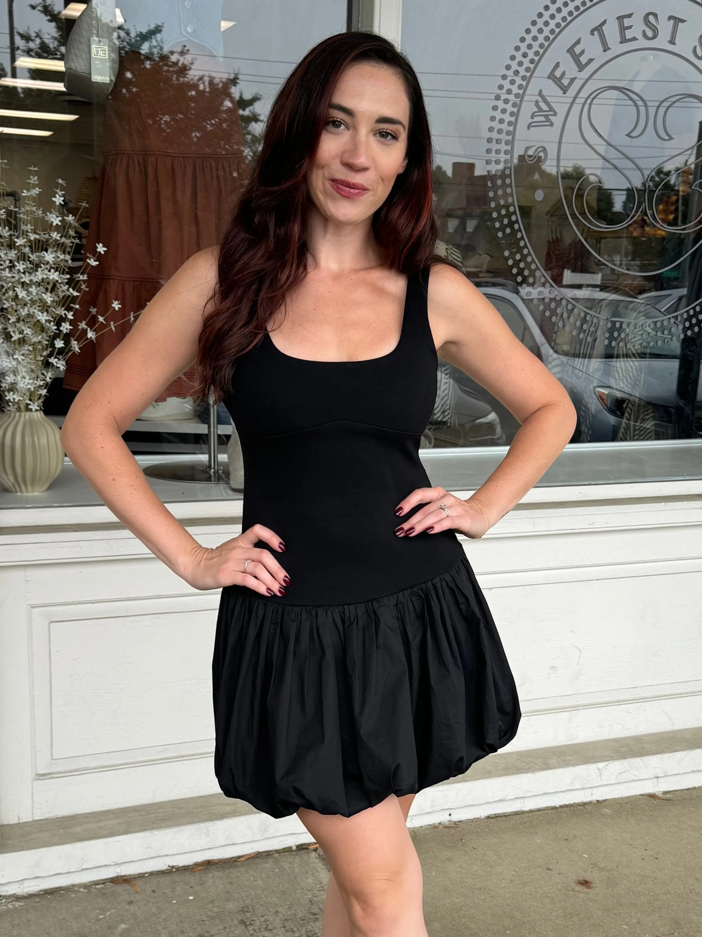By Surprise Bubble Hem Mini Dress
