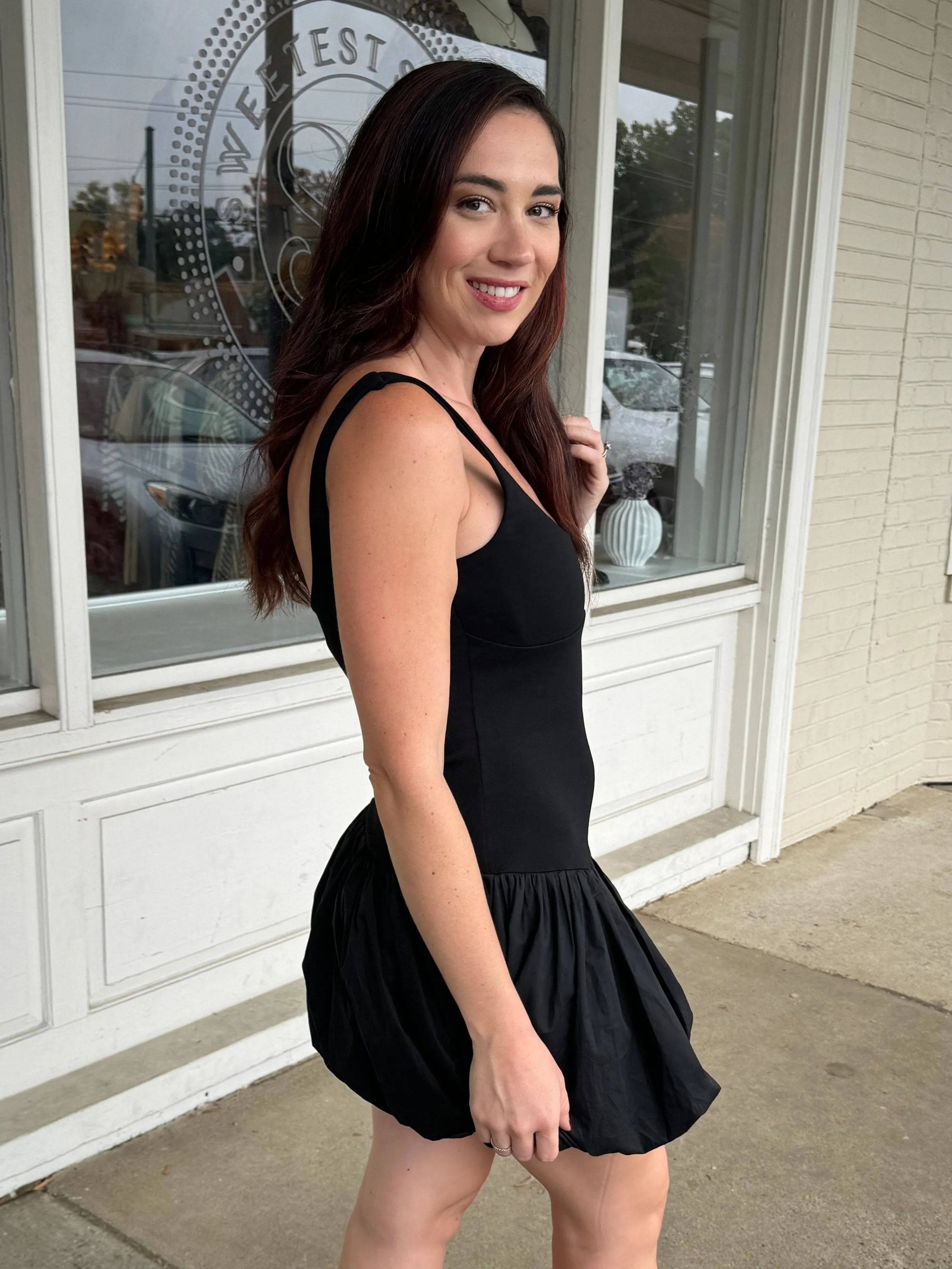 By Surprise Bubble Hem Mini Dress