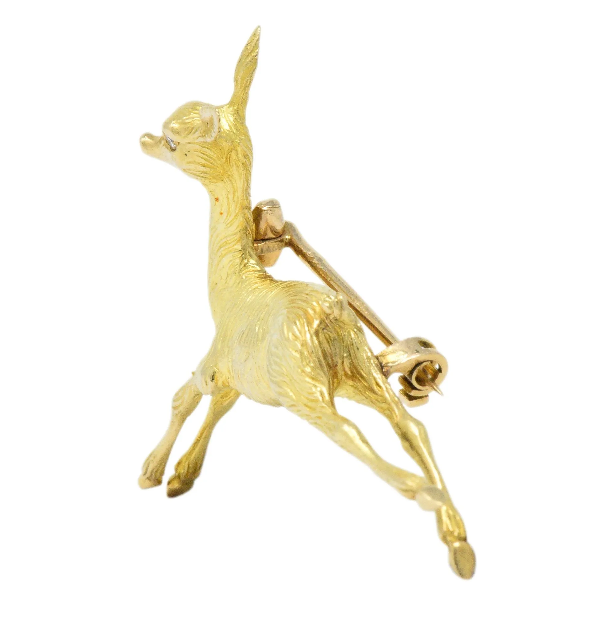 Cartier Retro French Diamond 18 Karat Gold Doe Deer Brooch