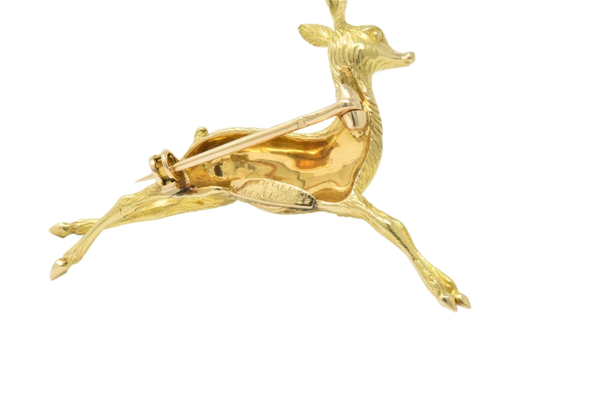 Cartier Retro French Diamond 18 Karat Gold Doe Deer Brooch