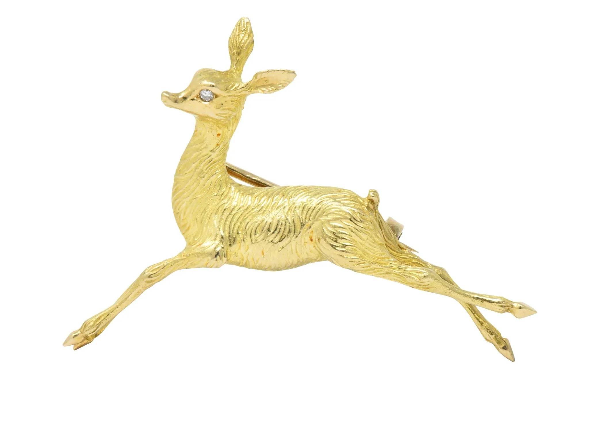 Cartier Retro French Diamond 18 Karat Gold Doe Deer Brooch