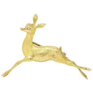 Cartier Retro French Diamond 18 Karat Gold Doe Deer Brooch