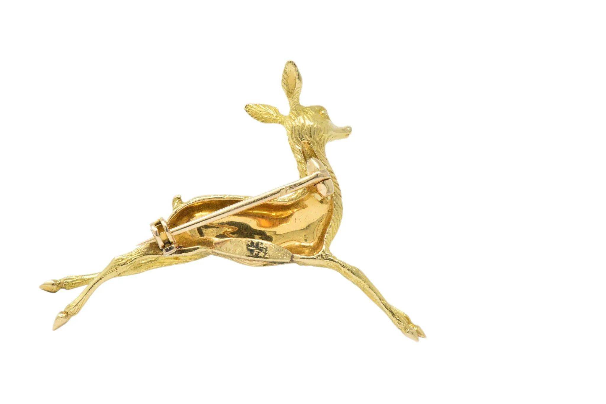 Cartier Retro French Diamond 18 Karat Gold Doe Deer Brooch