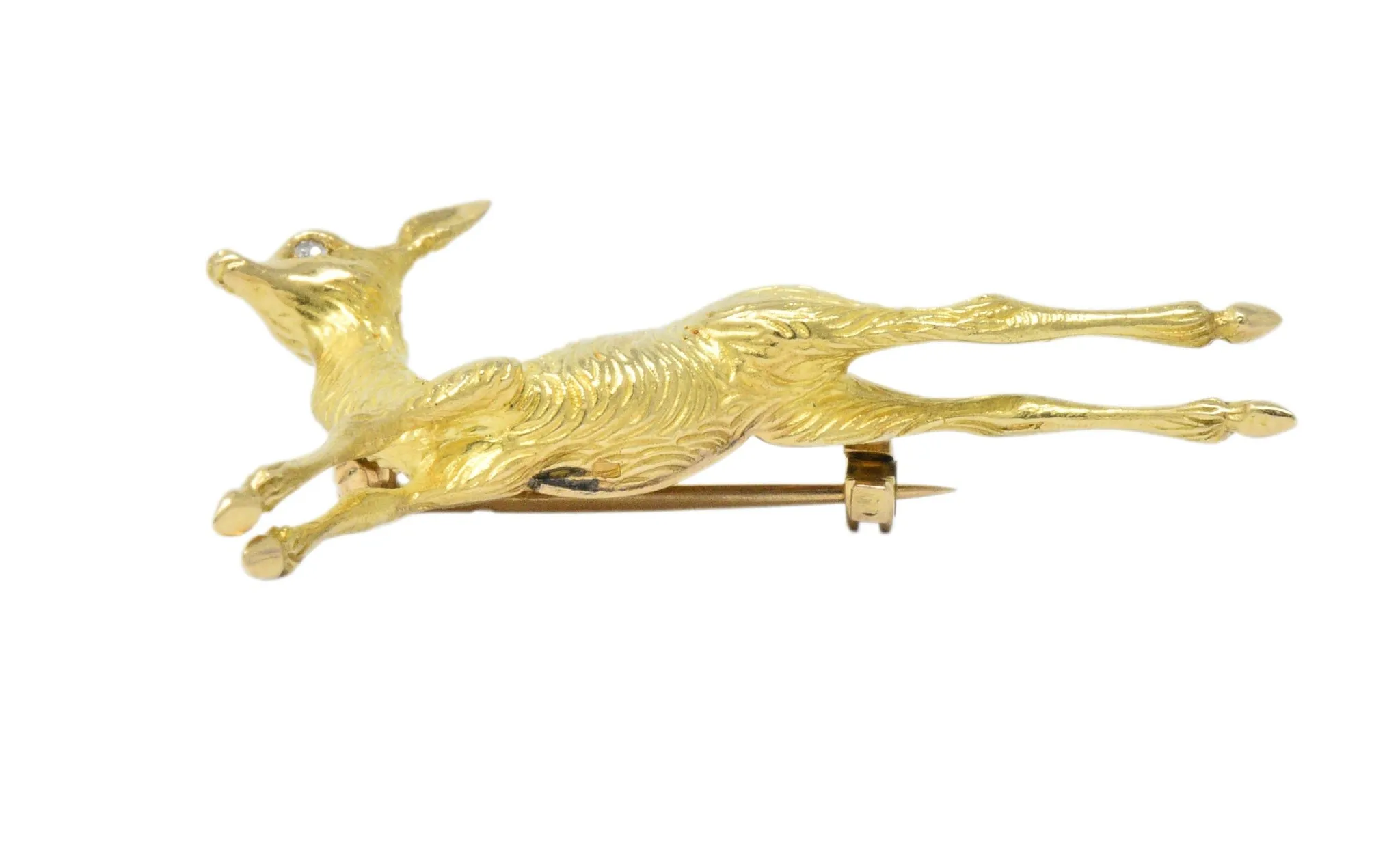 Cartier Retro French Diamond 18 Karat Gold Doe Deer Brooch