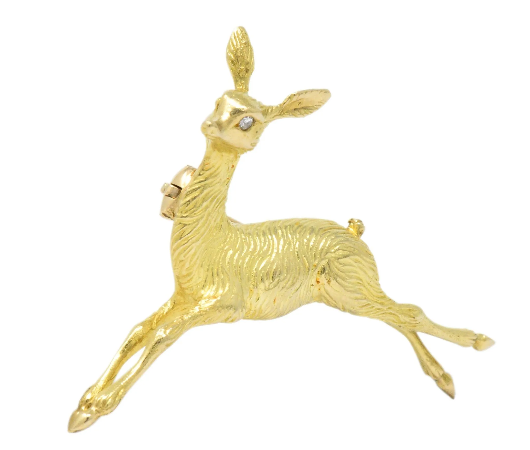 Cartier Retro French Diamond 18 Karat Gold Doe Deer Brooch