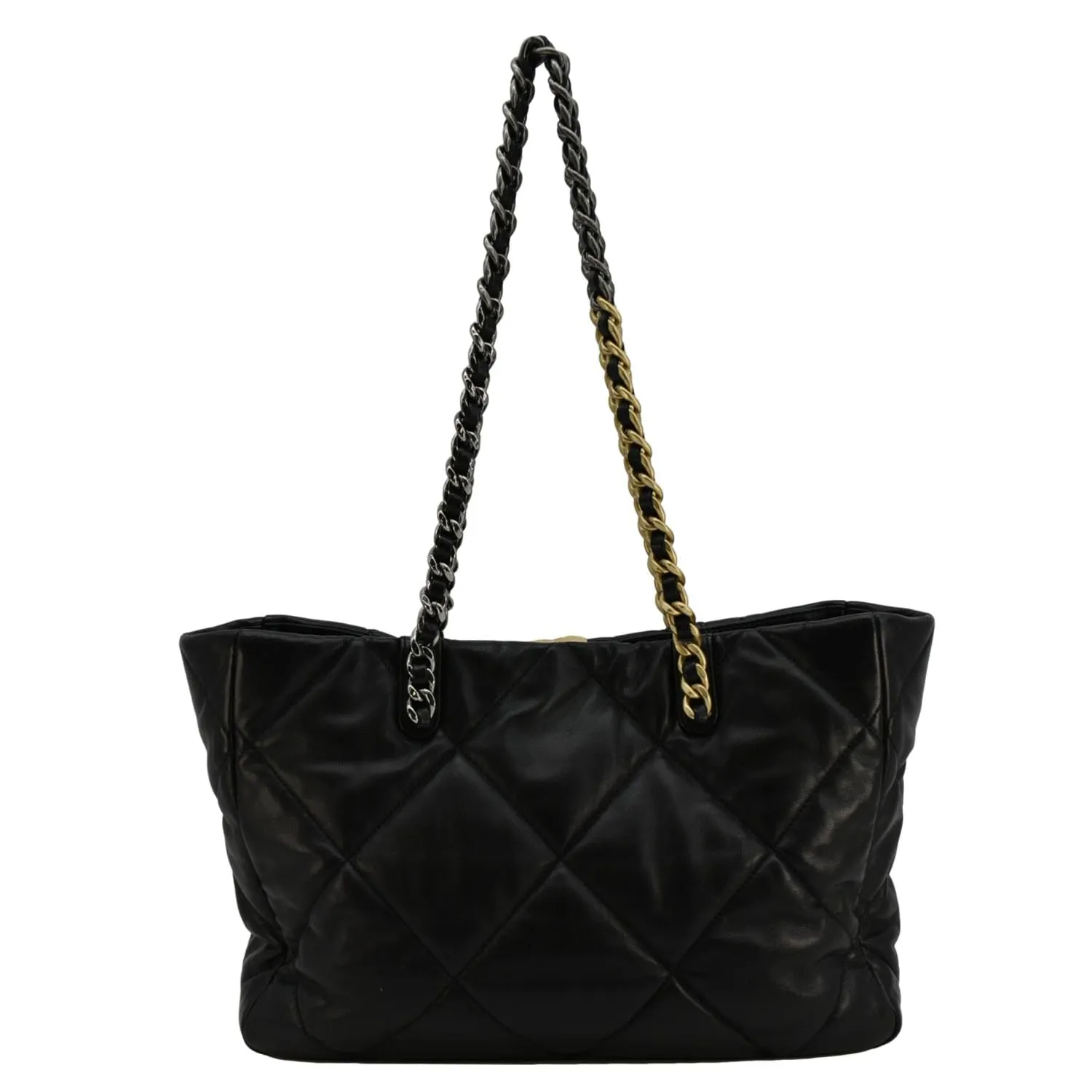 CHANEL 19 East West Quilted Leather Shopping Tote Bag Black