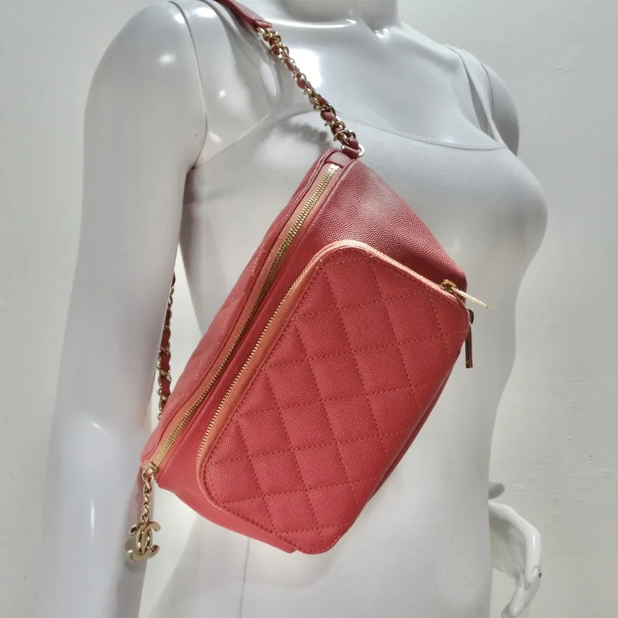 Chanel 2019 Coral Quilted Caviar Business Affinity Waist Bag